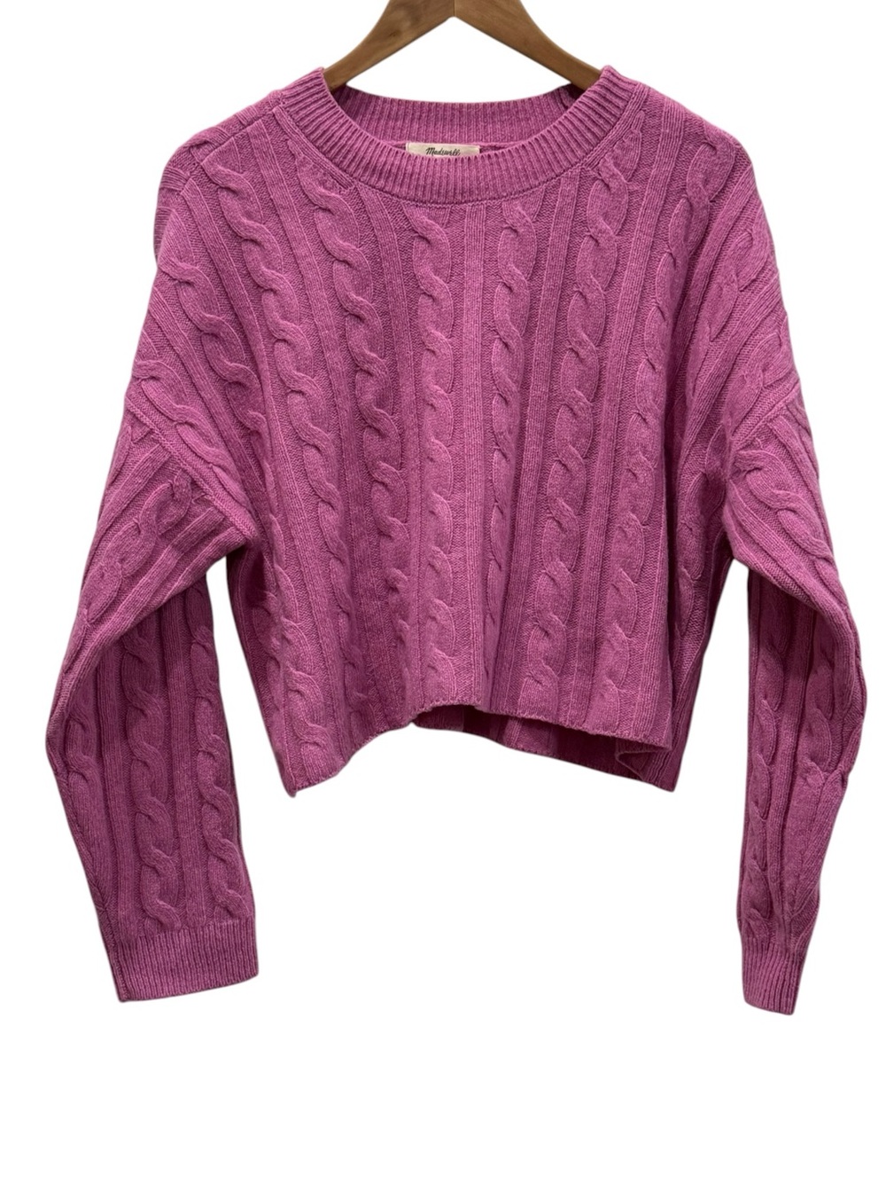 Madewell Pink Cable Knit Recycled Cashmere Cropped Sweater Medium Preppy